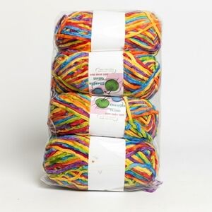 Rainbow Chunky Chenille Yarn Bundle – 4 Skeins Plush Velvet Yarn (NEW)